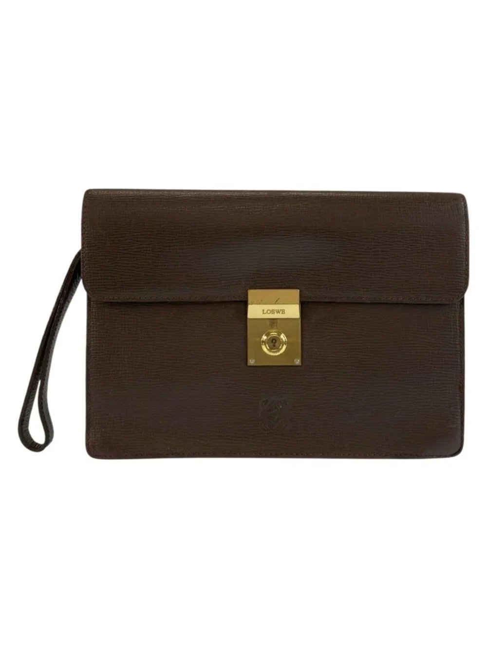 Loewe Anagram Brown Gold Leather Clutch